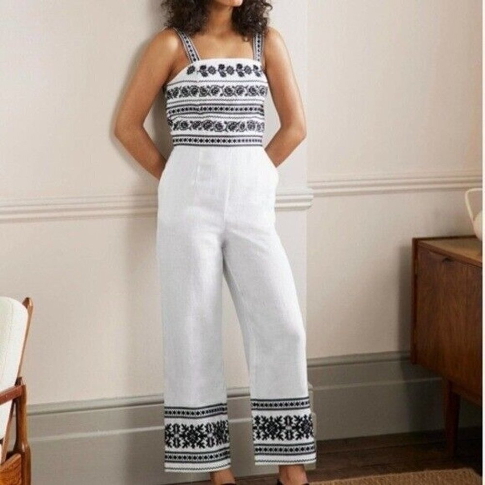 Boden Ivory Black Embroidered Sleeveless Jumpsuit Garden Party Wedding Guest 16